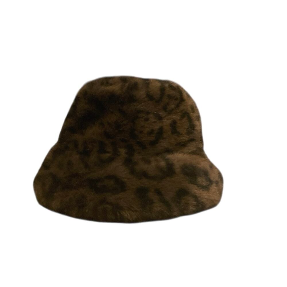 Leopard Faux Fur Bucket Hat Women NWT